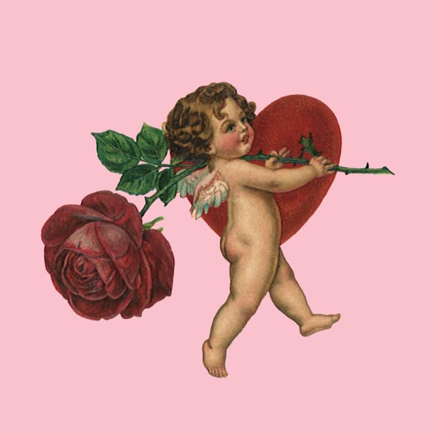 Vintage Valentine's Day Cupid with Rose and Heart by MasterpieceCafe