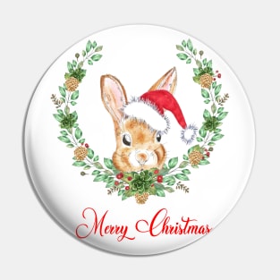 Merry christmas bunny in wreath Pin