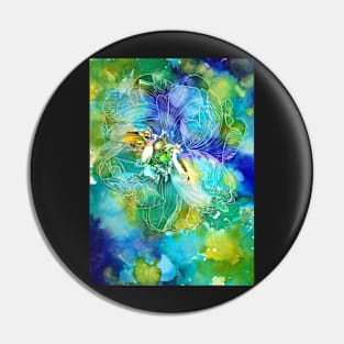 Blue Green Peony Flower Pin