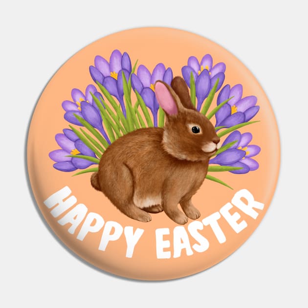 Happy Easter Bunny In Crocus Flower Field Pin by Kraina