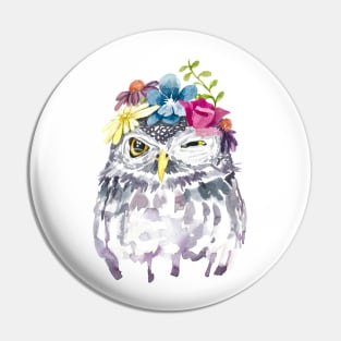 Watercolor Floral Owl Pin
