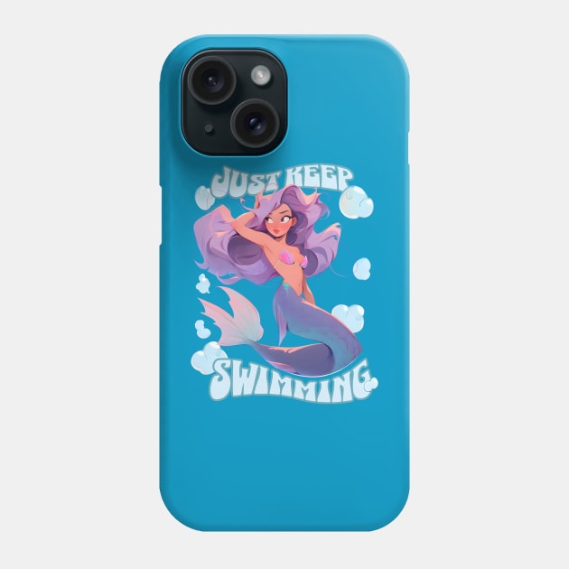 Just keep swimming cute purple hair mermaid Phone Case by snipcute