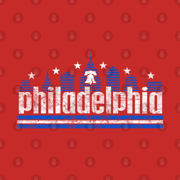 RETRO PHILLY SKYLINE RED WHITE AND BLUE PHILADELPHIA FAN by TeeCreations