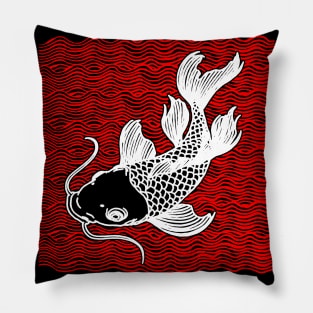 Koi Fish Great Wave Tattoo V2 Red Wht Pillow