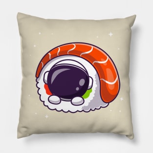 Cute Astronaut With Sushi Salmon Cartoon Pillow