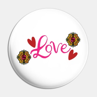 Love with hand drawn flowers and hearts Pin