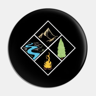 Rivers, Mountains, Forrest, Campfire, Hiking, Pin