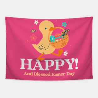 Happy Easter Cute Duckling Easter Egg Hunt Tapestry