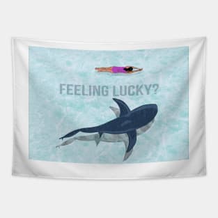 Shark with swimmer - feeling lucky? Tapestry