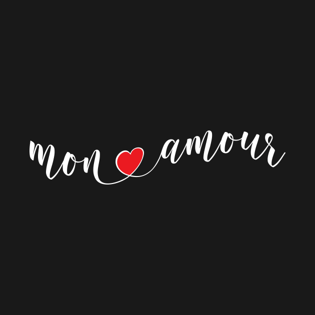 Mon Amour French White Typography With Red Heart by Pixel On Fire