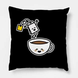 Funny tea bag jumping in teacup happy Kawaii cute Pillow