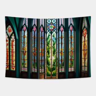 Abstract Stained Glass Window Scene Tapestry