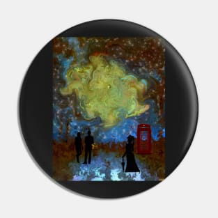 Time Traveler Phone Box Victorian Lady Man Woman Pin