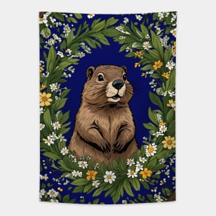 Massachusetts Mayflowers and Groundhog Woodchuck 3 Tapestry