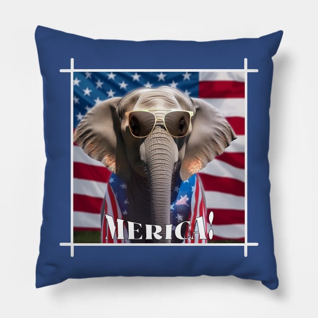 Funny Patriotic Elephant MERICA! Happy Birthday America! Pillow by webbjuliannamarie@gmail.com