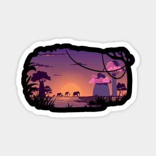 Safari sunset graphic, wild life nature lover, outdoor adventure travel trip novelty, Men Women Magnet