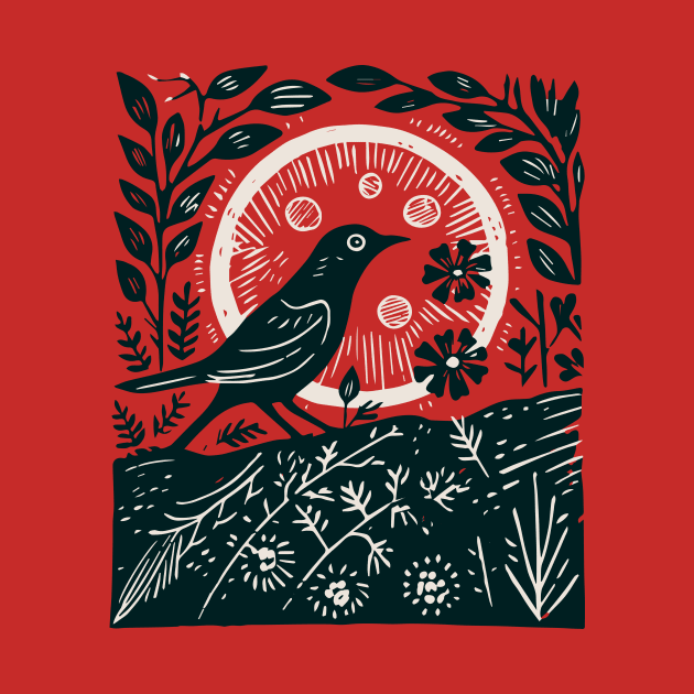 Lino Cut Blackbird by n23tees