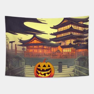 Cloudy Horror Halloween Pumpkin Traditional Palace Tapestry