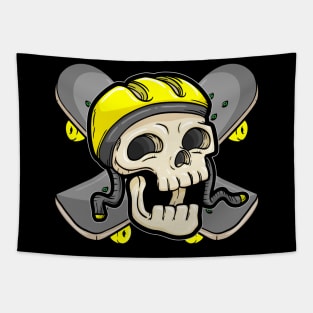 Skull with Skateboard and Skater Helmet Tapestry