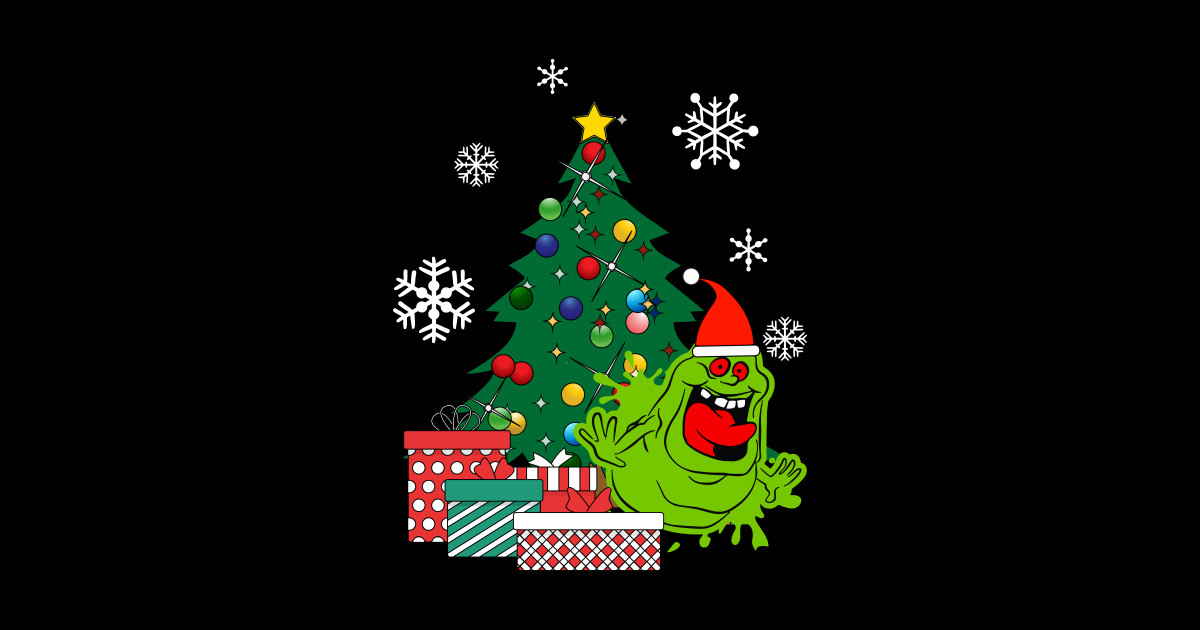 Slimer Around The Christmas Tree - Slimer - Sticker | TeePublic