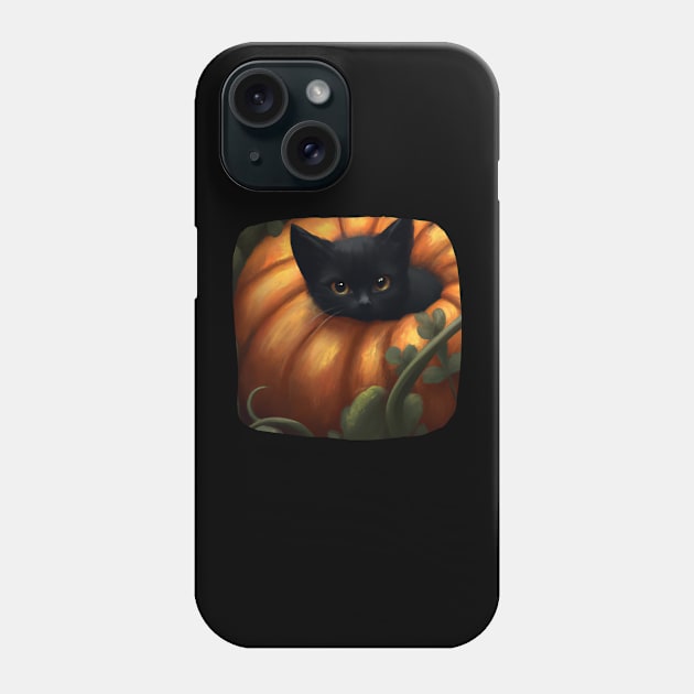 Cute Black Cat In Pumpkin Phone Case by SillyShirts