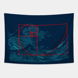 Fibonacci Sequence and Aqua Great Wave Tapestry