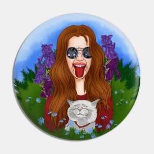 Hippie girl with a cat Pin