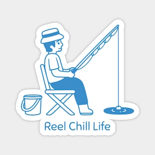 Reel Chill Life Fishing Pun Blue Magnet