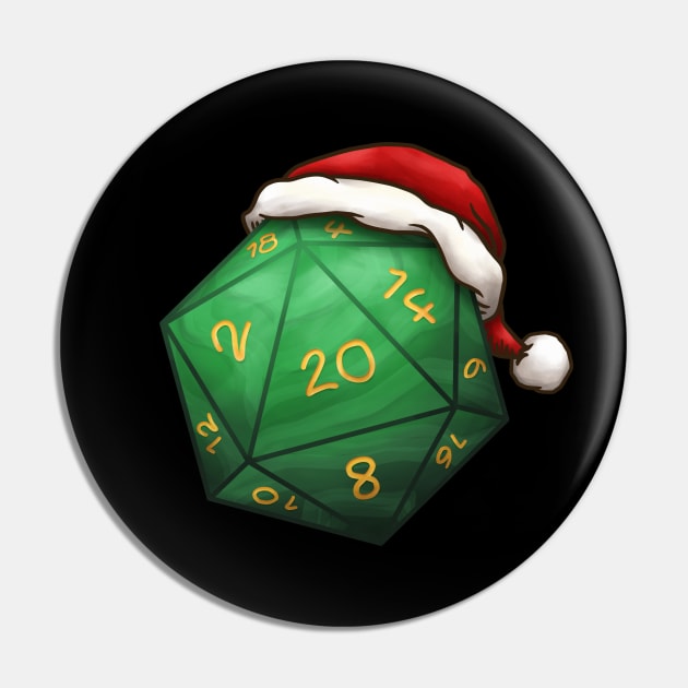 Christmas D20 Dice Green Pin by Takeda_Art