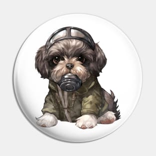 Shih Tzu Dog Wearing Gas Mask Pin