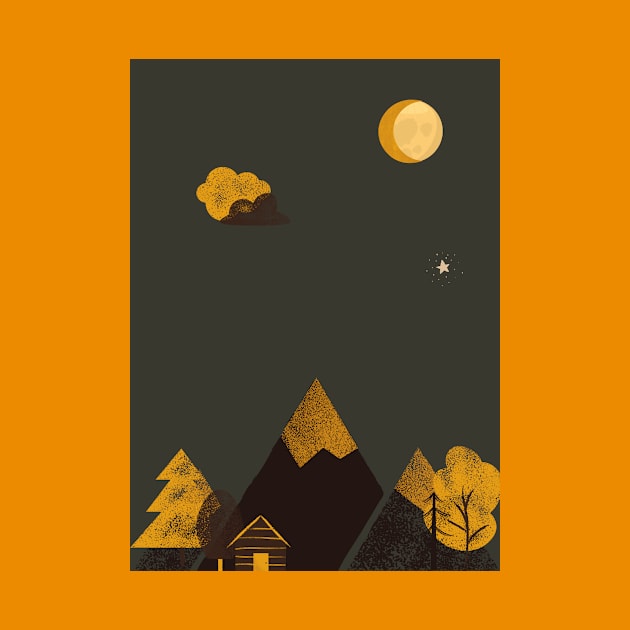 Night under the moon. Outdoor lovers design. Camping in mountains. Sun & Moon Artwork With mountains. Boho art of moon at night and terracotta mountains. by waltzart