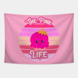 Pink Aesthetic: The Pink Life Strawberry Ice Cream, Cute Pink Retro Vintage Sunset Tapestry