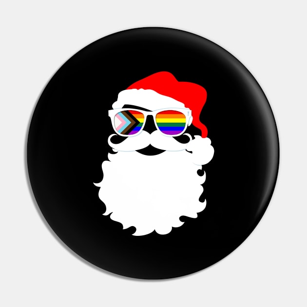 Santa Claus LGBTQ Progress Pride Flag Sunglasses Pin by wheedesign