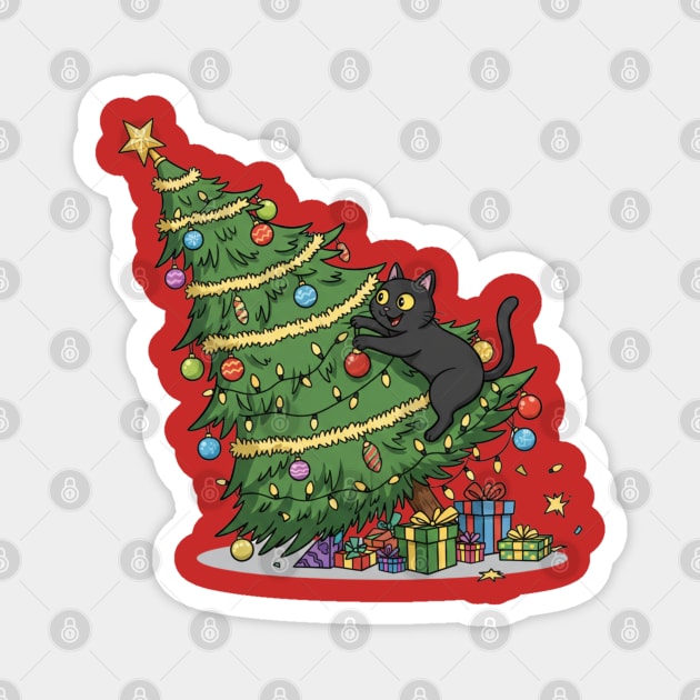 Cat Climbing the Christmas Tree Magnet by Creatifly Graphic Tees