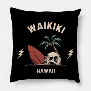 Vintage Surfing Waikiki Hawaii Retro Surfer Pillow