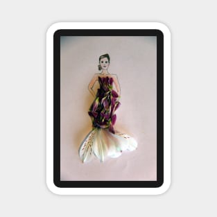 Lady wearing a dress made from daisy and alstroemeria petals Magnet