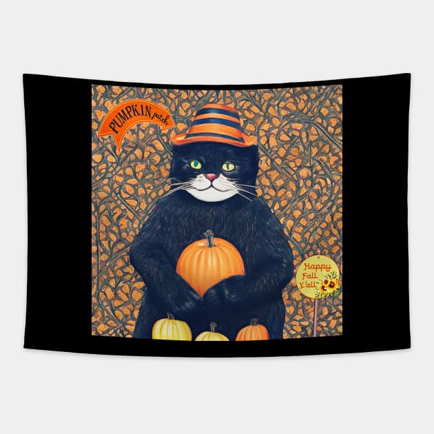 Pumpkin Patch Cat Tapestry by Black Cat Alley