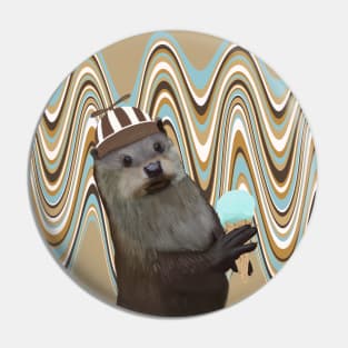 Otter With Ice Cream and Fan Hat Pin