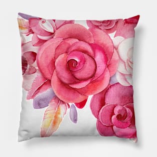 Still Life: Pink Roses Flower Creative Watercolor Drawing ps materialRed flowers petaled Pillow