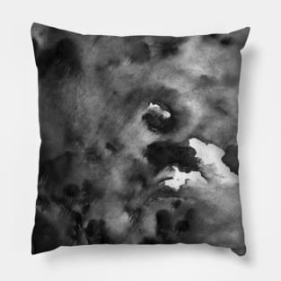 Graphite background. Simple abstract black-white watercolor, animal print. Hand-painted texture with drops, paint smears. Best for  wallpapers, covers and packaging, wrapping paper. Pillow