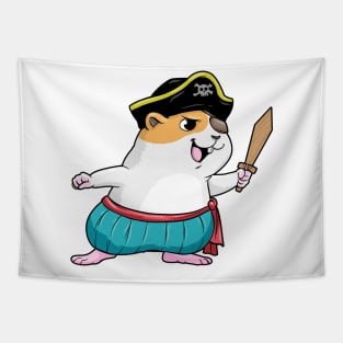Hamster as Pirate with Sword and Pirate hat Tapestry