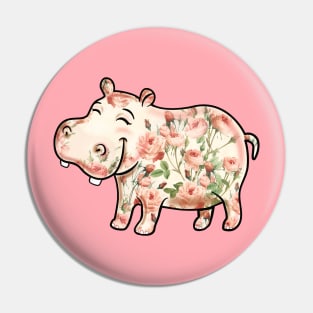 Hippo Lover Roses Flower Hippopotamus Pin