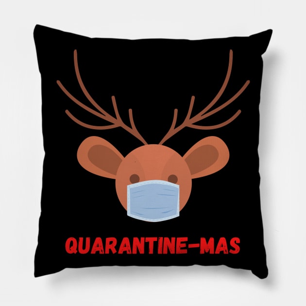 Quarantine-Mas Reindeer Christmas in Quarantine Reindeer with a Mask Social Distancing Pillow by nathalieaynie