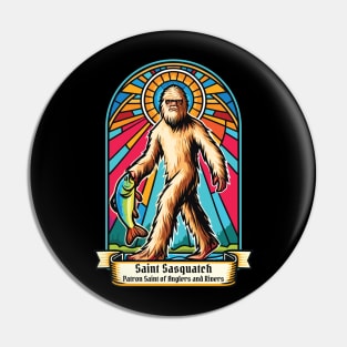 Saint Sasquatch Patron of Anglers - Fishing Legend Graphic Pin