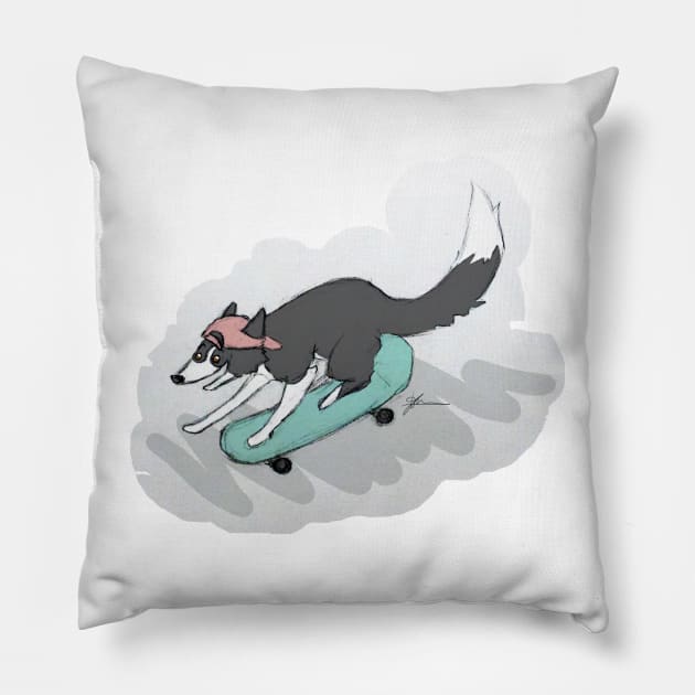 Cool collie skateboarding Pillow by bitingnclawing