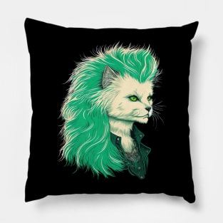 80s Metal Cat With Mullet Pillow