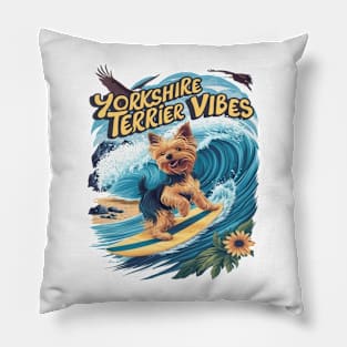 Aquatic Yorkshire Terrier Surfing the Wave Pillow