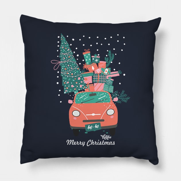 Christmas tree and gifts in a car ho ho ho! - Happy Christmas and a happy new year! - Available in stickers, clothing, etc Pillow by Crazy Collective