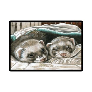 Napping Ferret Buddies - Black Outlined Version T-Shirt