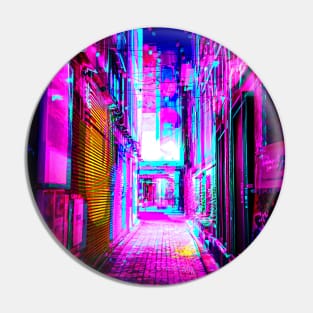 Korean Alleyway Cyberpunk Glitch Art Pin